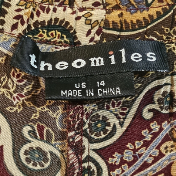 Theo Miles Brown Paisley Pull On Draw String Silk Psnts Wmns Sz 14 - Picture 4 of 9